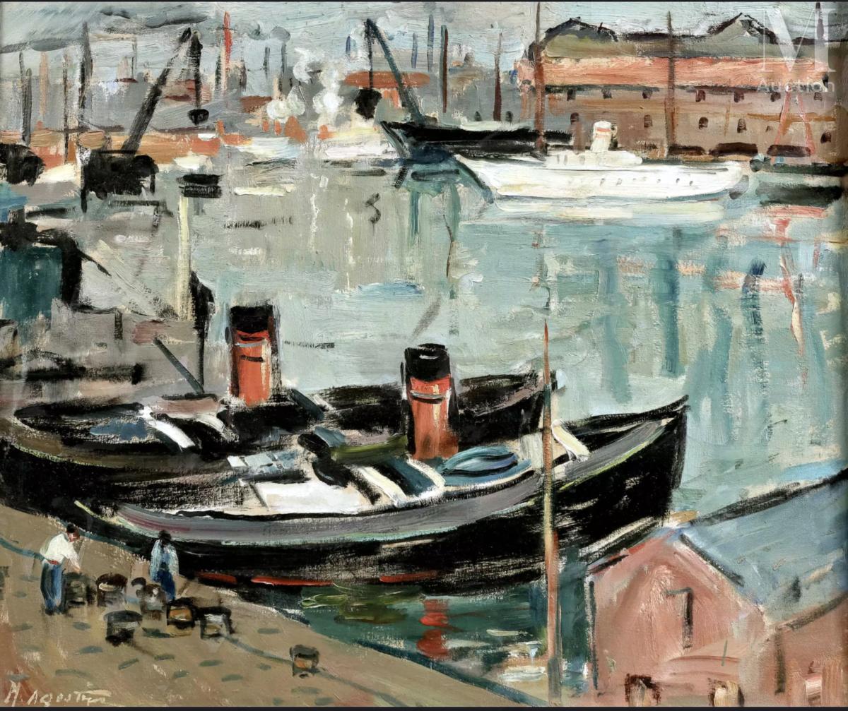 Peintres de l'école de Crozant Agostini Max Agostini Max - Marine aux bateaux custom text