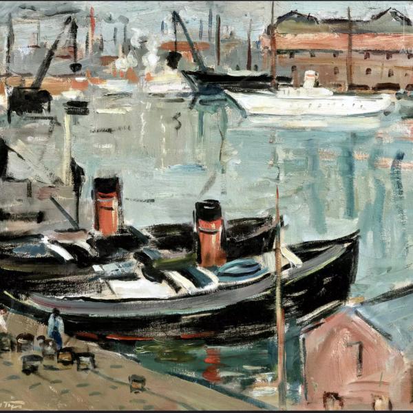 Peintres de l'école de Crozant Agostini Max Agostini Max - Marine aux bateaux custom text