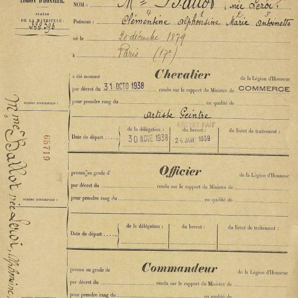 Peintres de l'école de Crozant Documents Ballot Clementine - legion d honneur.jpg custom text
