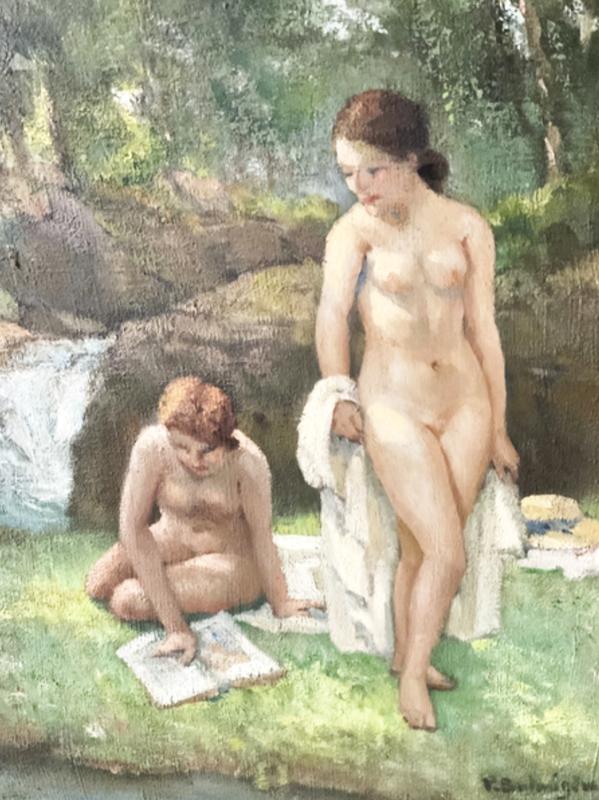 Peintres de l'école de Crozant Balmigère Paul Balmigere Paul - Nu dans un paysage custom text
