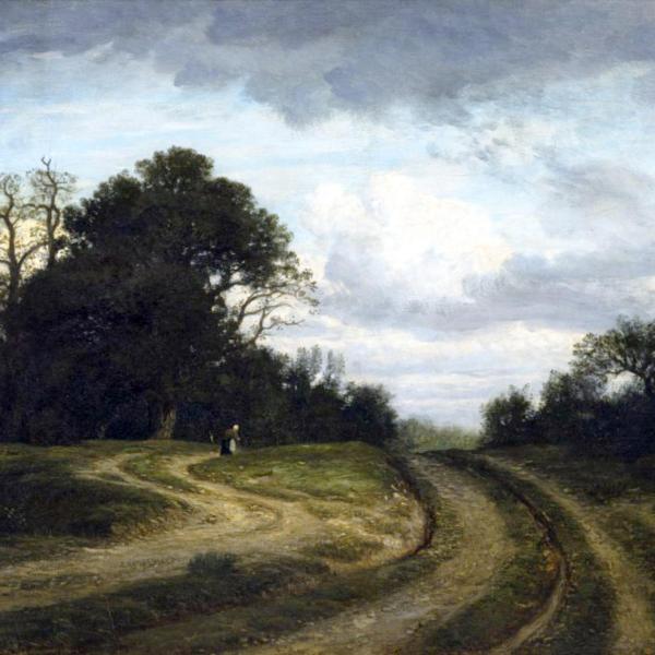 Peintres de l'école de Crozant Cabat Louis Louis Cabat - La route en forêt custom text