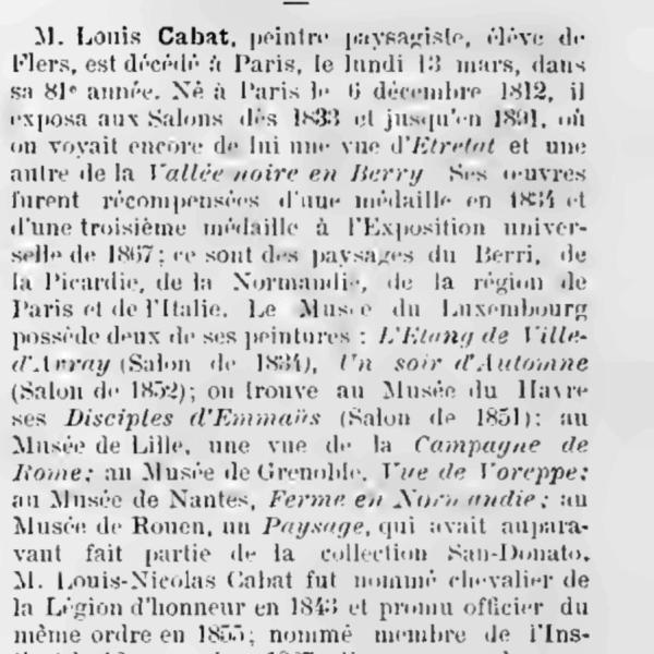 Peintres de l'école de Crozant Documents Louis Cabat - Nécrologie custom text
