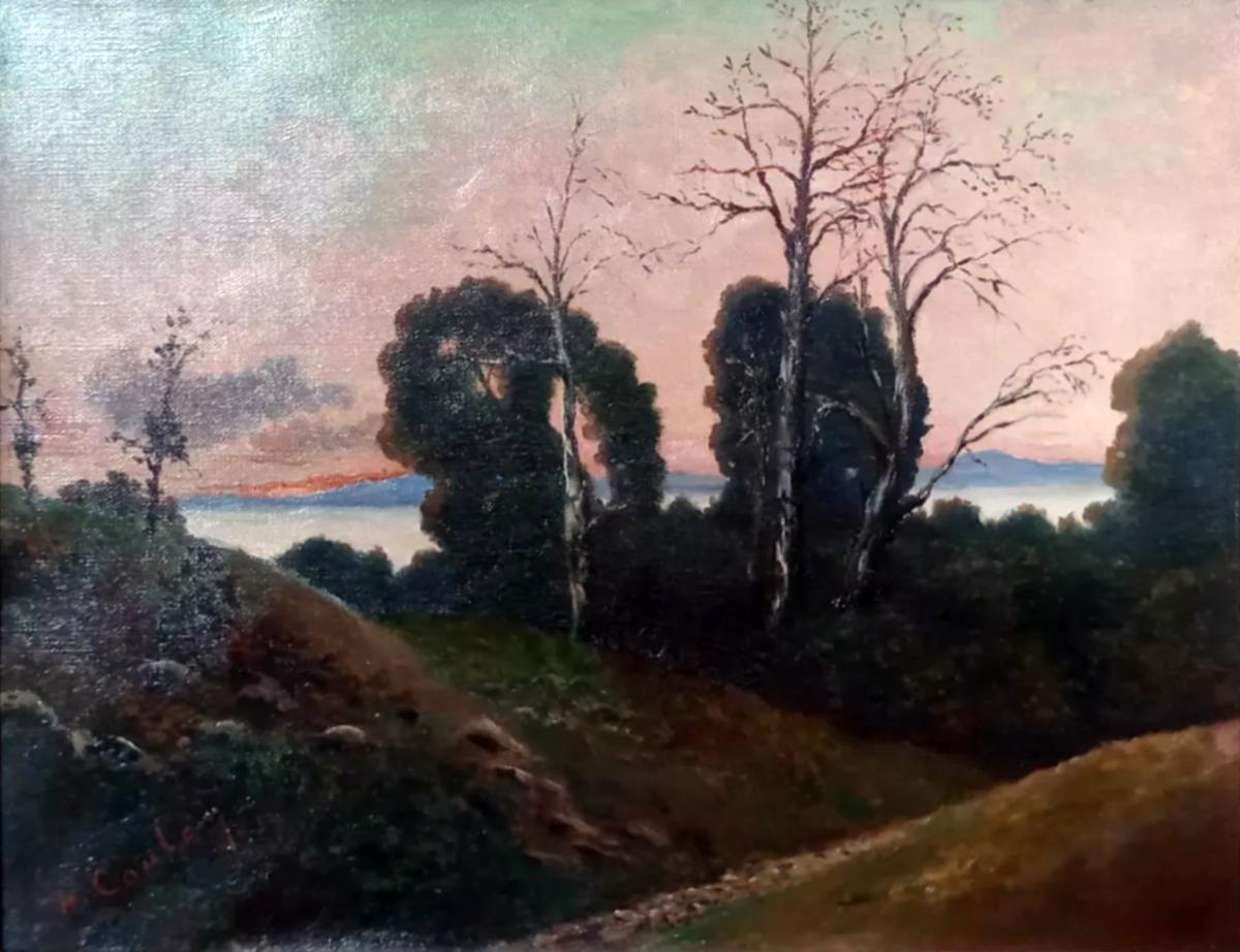 Peintres de l'école de Crozant Coulon Henri Henri Coulon - Lac de Vassiviere au soleil couchant custom text