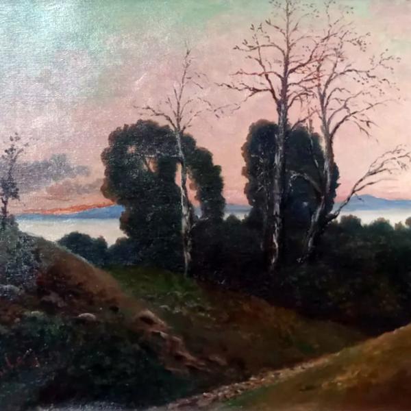Peintres de l'école de Crozant Coulon Henri Henri Coulon - Lac de Vassiviere au soleil couchant custom text