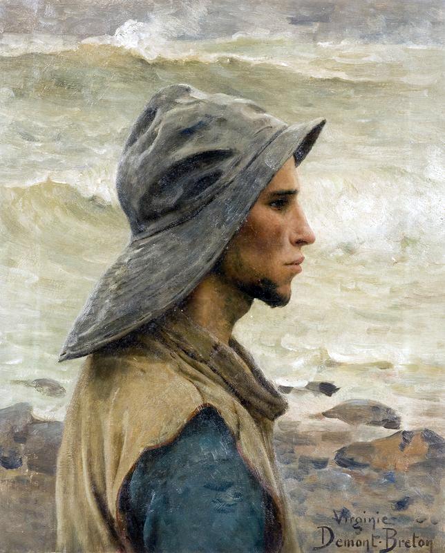 Peintres de l'école de Crozant Demont-Breton Virginie Demont-Breton Virginie - Jeune Pêcheur regardant la mer custom text