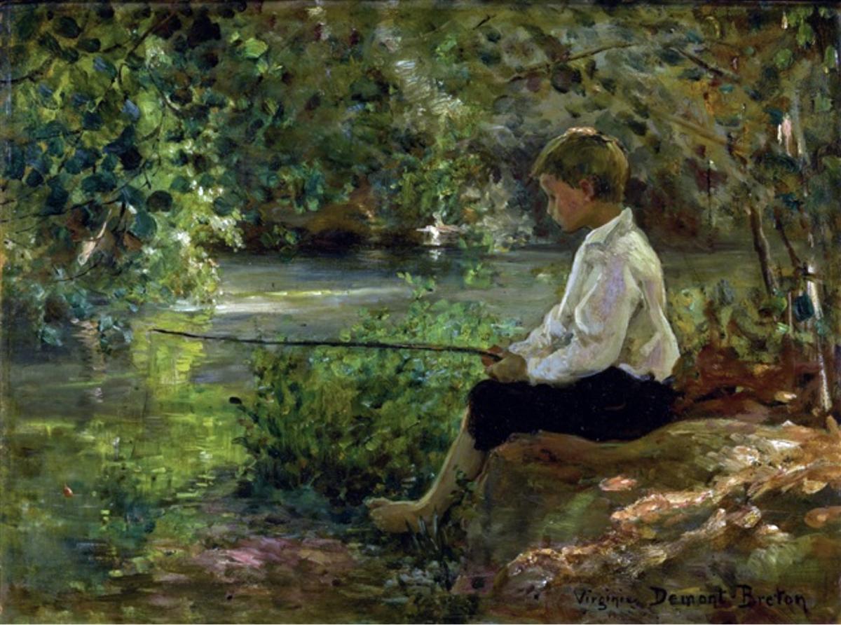 Peintres de l'école de Crozant Demont-Breton Virginie Demont-Breton Virginie - L'enfant à la pêche custom text