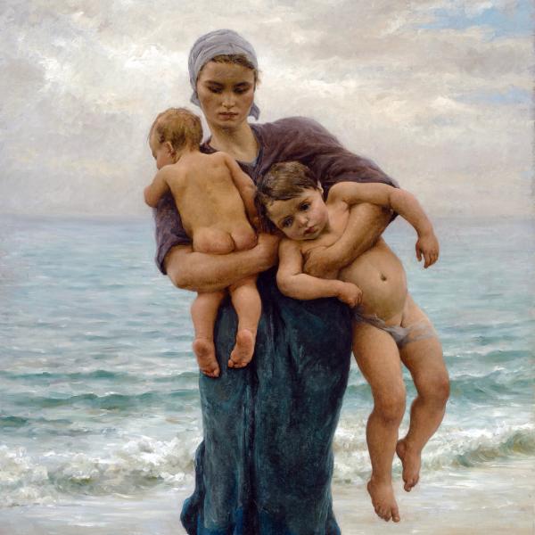 Peintres de l'école de Crozant Demont-Breton Virginie Demont-Breton Virginie - Femme De Pecheur Venant De Baigner Ses Enfants couleur custom text