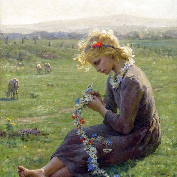 Peintres de l'école de Crozant Demont-Breton Virginie Demont-Breton Virginie - Fillette à la guirlande de fleurs des champs custom text