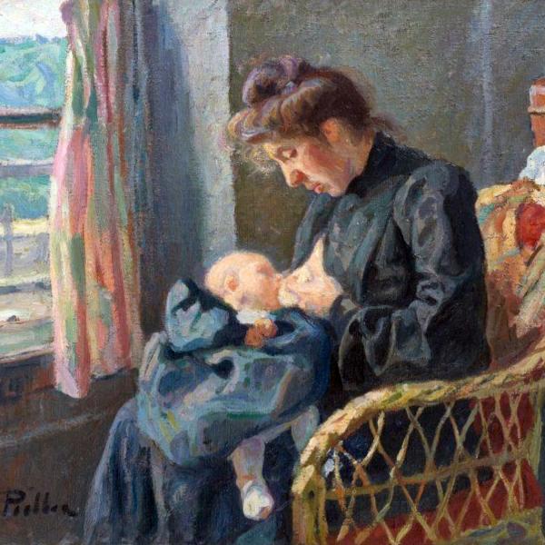 Peintres de l'école de Crozant Pailler Henri Henri Pailler - Femme et enfant custom text