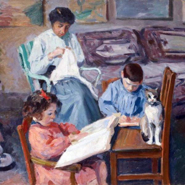Peintres de l'école de Crozant Pailler Henri Henri Pailler -  Scène familiale custom text