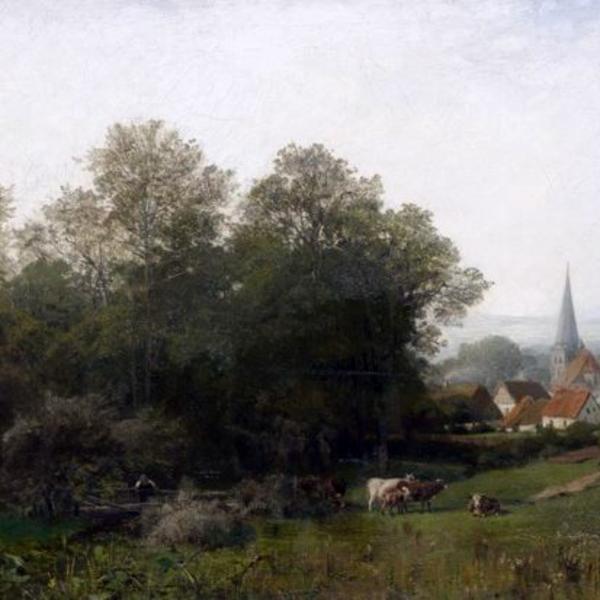 Peintres de l'école de Crozant André Jules Jules André - Paysage avec une église de village custom text