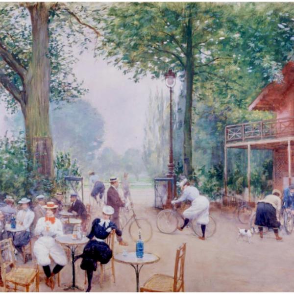 Peintres de l'école de Crozant Béraud Jean Jean Béraud - Le chalet du cycle au bois de Boulogne custom text