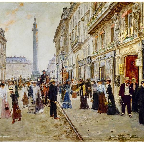 Peintres de l'école de Crozant Béraud Jean Jean Béraud - Sortie des ouvrières de la maison Paquin custom text