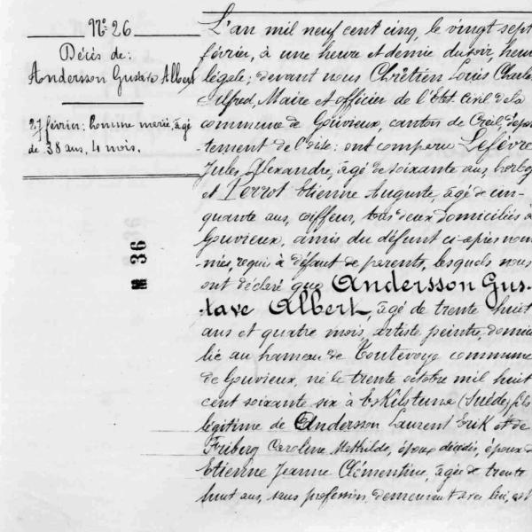 Peintres de l'école de Crozant Documents ALBERT GUSTAVE - Acte de décès custom text