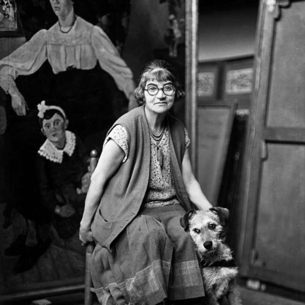 Peintres de l'école de Crozant Documents Suzanne Valadon entourée de deux chiens custom text