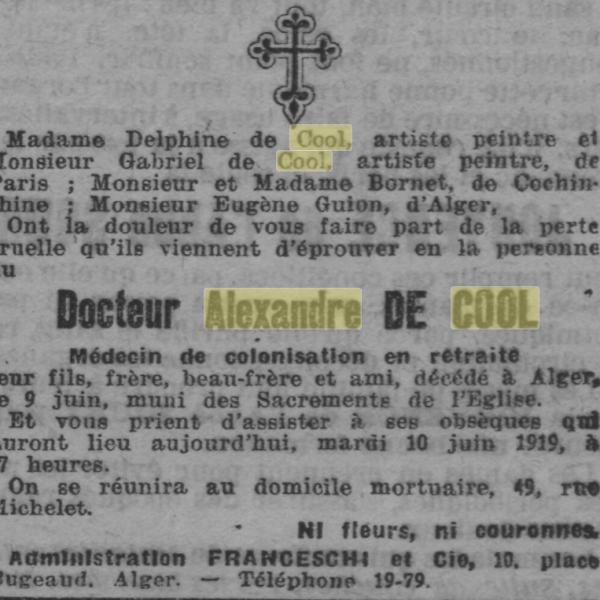 Peintres de l'école de Crozant Documents Décès Alexandre de Cool custom text