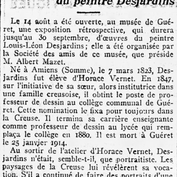 Peintres de l'école de Crozant Documents Desjardin - Journal des débats 1930 custom text