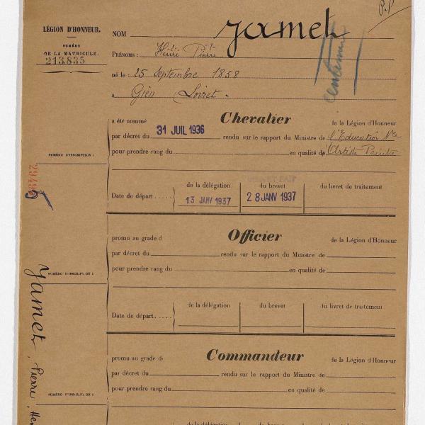 Peintres de l'école de Crozant Documents Hreni Jamet - Légion d'honneur custom text