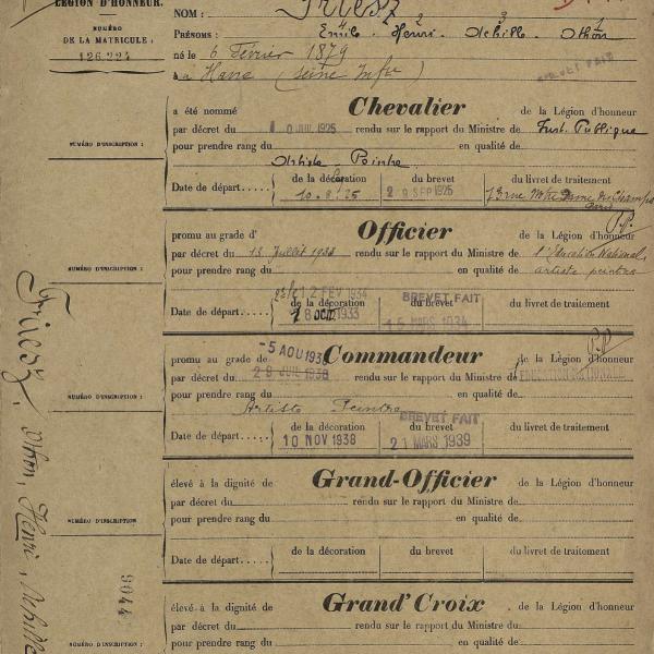 Peintres de l'école de Crozant Documents Othon Friesz - Légion d'honneur custom text