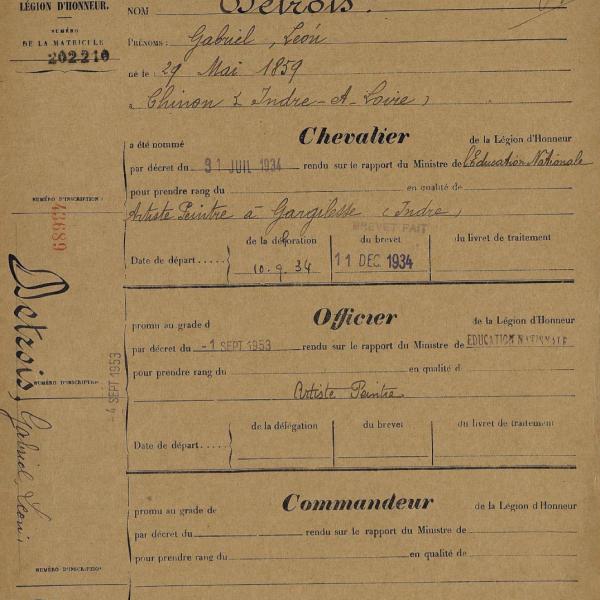 Peintres de l'école de Crozant Documents Léon Detroy - Légion d'honneur custom text