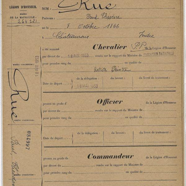 Peintres de l'école de Crozant Documents Paul Rue - Légion d'honneur custom text