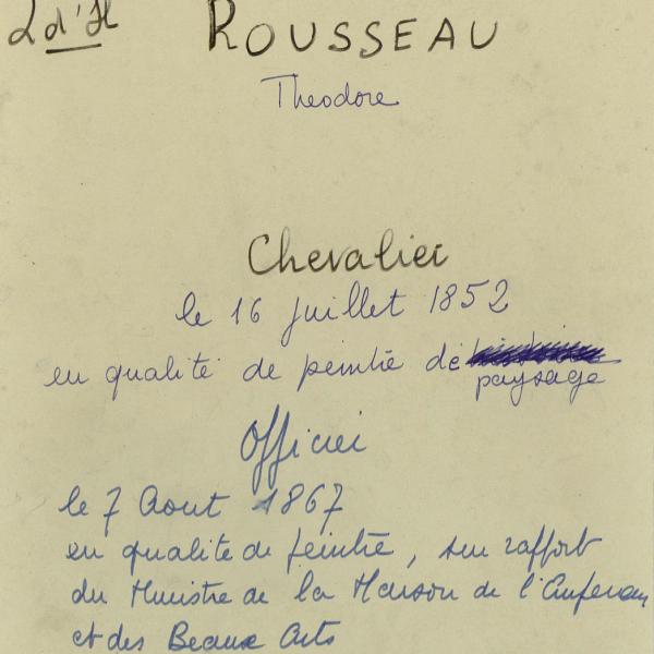 Peintres de l'école de Crozant Documents Théodore Rousseau - Légion d'honneur custom text