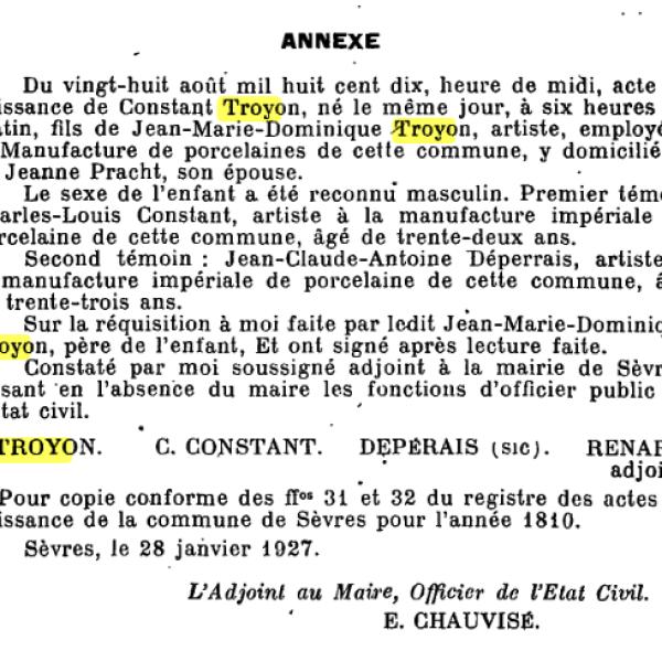 Peintres de l'école de Crozant Documents Naissance - Constant Troyon custom text