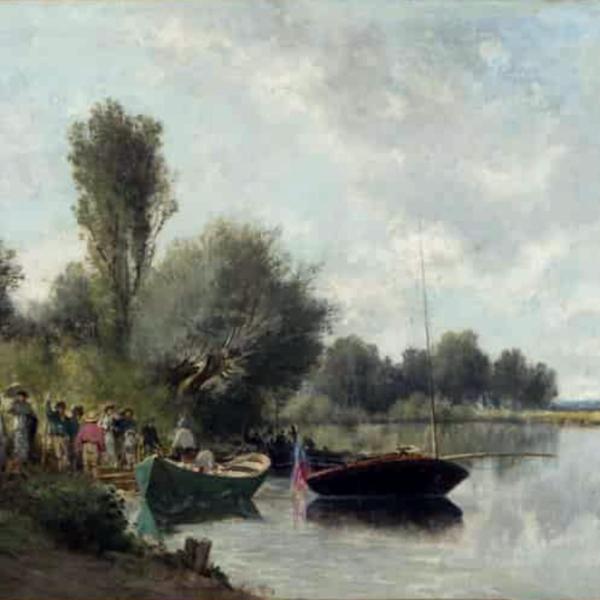 Peintres de l'école de Crozant Donzel Charles CHARLES DONZEL - Embarquement près du lac custom text