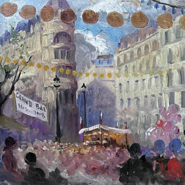 Peintres de l'école de Crozant Lambrette Marcelle Lambrette Marcelle - Scène de rue animée d'un marché français custom text