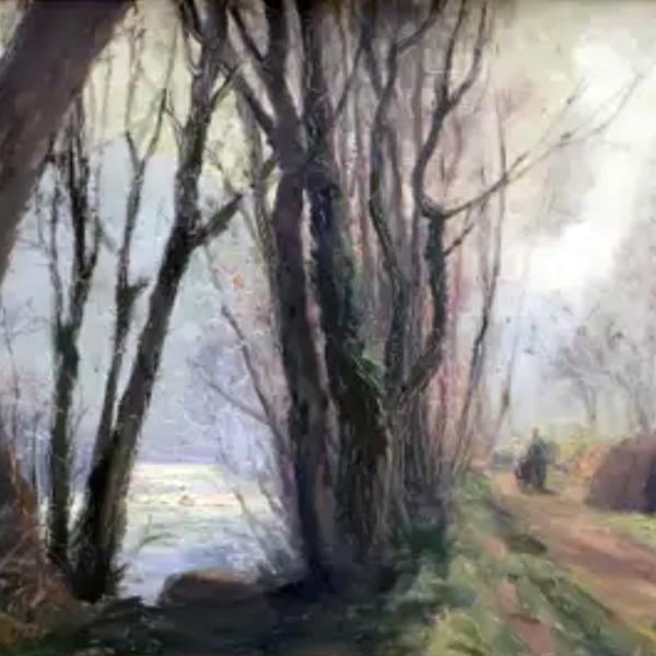 Peintres de l'école de Crozant Teilliet Jean Jean Teillier - Chemin au bord de l'eau en hivers custom text