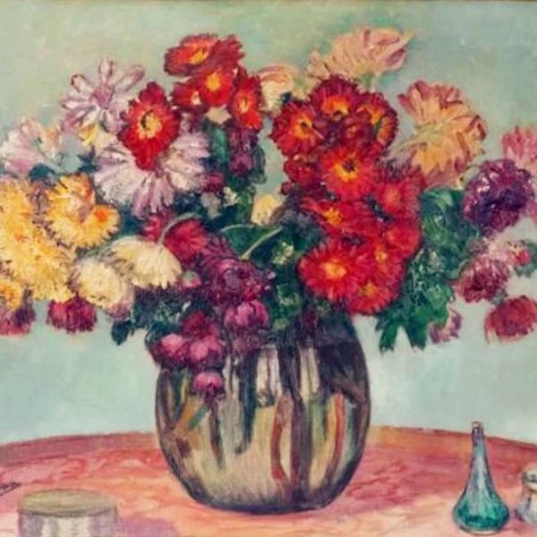 Peintres de l'école de Crozant Villoutreix Mathilde Mathilde Villoutreix - Nature morte au bouquet de fleurs custom text