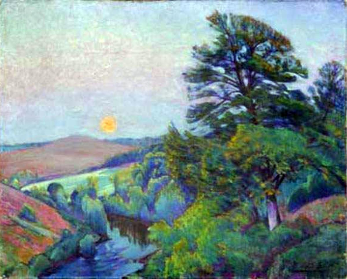 Peintres de l'école de Crozant Smith Alfred Alfred Smith - Crozant, Lever de lune sur la Creuse custom text